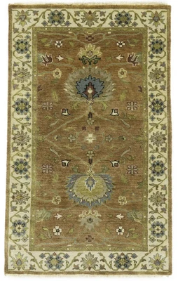 Handmade Rust Orange Floral Oushak Chobi Rug Entryway Oriental Carpet 3X5 ft - Image 1 of 4