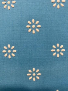 Vtg Fabric FLOCKED Cotton Aqua SINGLE THICKNESS White Flowers 25"x35" DOLLS - Picture 1 of 8