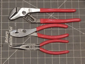 Mac 3Pc Pliers Set Long Needle Nose Slip Joint P301802 Tongue Groove P301814 Red - Picture 1 of 3