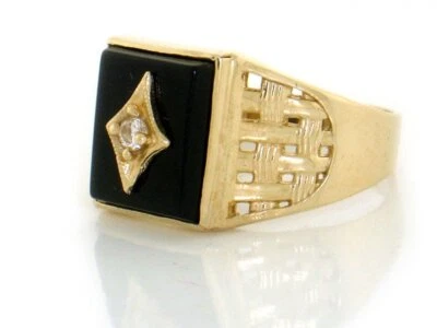 Anillo de lujo de ónix de oro amarillo macizo de 10k o 14k para hombre Foto 1 de 4