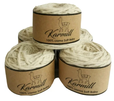 KARMILL 100% LLAMA SOFT BABY Llama Wool 100% Llama Soft Baby Bulky Tubular Yarn Lot of 5 Skeins White TB100