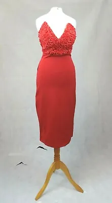 Rare Textured Pointed Bust Midi Dress Red Size UK 8 Rrp £49 CR018 BB 02 • 33.46€