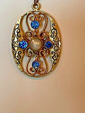 Vintage Art Deco Simmons 10kgp Blue Glass Faux Pearl Gemstone Necklace