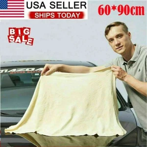 Natural Chamois Leather Car Drying Towel Shammy Cleaning Cloth Absorbent 60x90cm - Picture 1 of 17