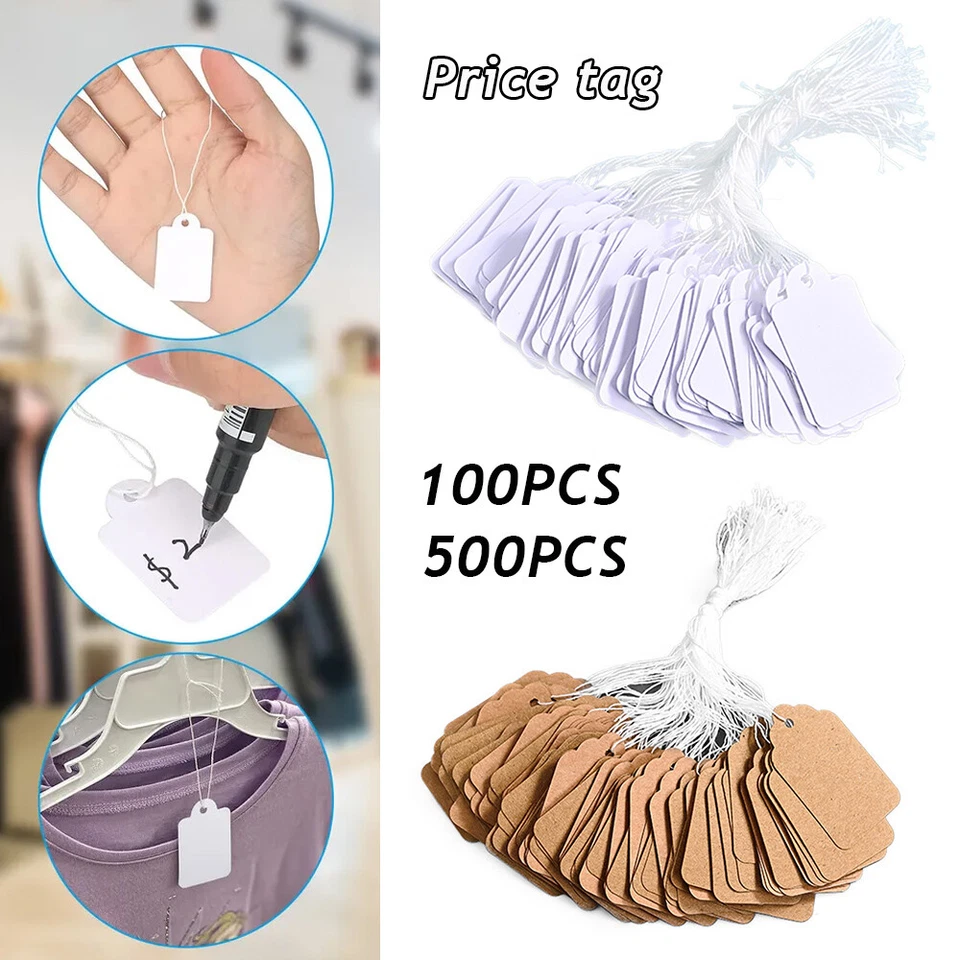 Garage Sale Price Tags Size #5 Blank White Merchandise Hang String Strung LOT ' - Image 1 of 4