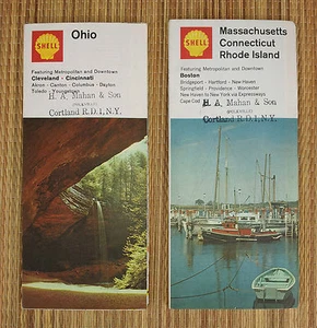 Lot de 2 anciennes cartes shell US, Ohio, Massachusetts Cleveland, old US map - Picture 1 of 2
