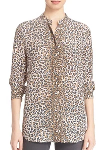 EQUIPMENT Kragenlose Reese Clean Cheetah Leopardenmuster Seide Hemd Bluse Small S - Bild 1 von 5