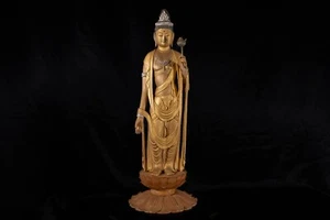 Japanese famous 観音 KANNON Wood carving Buddha statue from Japan color Gold - Picture 1 of 12