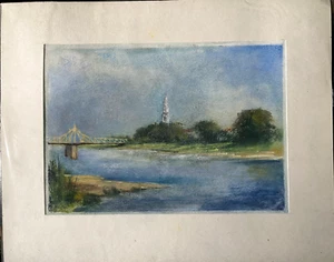 FRANZ EHMKE *1928-2018 RDA PINTOR PASTEL CRUCES EN EL PUENTE O IGLESIA - Imagen 1 de 6