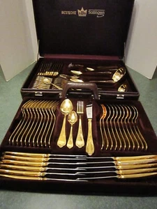 Bestecke Solingen 23/24 Karat Gold Flatware Service for 12 w/Case W. Germany - Picture 1 of 24