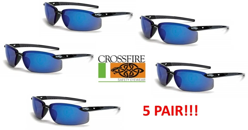 Crossfire ES5 2968 Safety Sunglasses With Black Frame Blue Lens  - 5 Total Pairs - Image 1 of 1