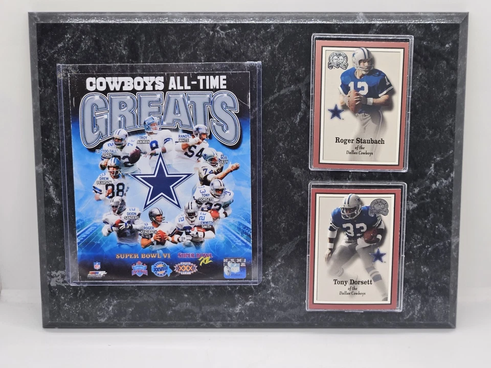 PLACA DEPORTIVA DALLAS COWBOYS GRANDES DEL JUEGO ROGER STAUBACH & TONY DORSETT NUEVA Foto 1 de 1