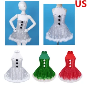 Niños Niñas Halter Cuello Brillante Lentejuelas Tutú Vestido Navidad Muñeco de Nieve Disfraz - Imagen 1 de 55