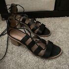 Madewell Women Size 8.5 Leather Lace Up heeled Sandals black *tassel Missing