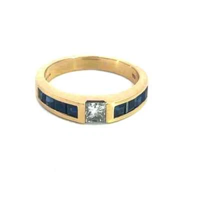 Tiffany & Co. Sapphire Gold Stack Ring Princess Diamond 18k Yellow - Image 1 of 4