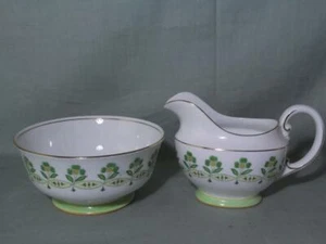 Vintage Aynsley Bone China Milk Jug & Sugar Bowl Green Flowers B1837 - Picture 1 of 2