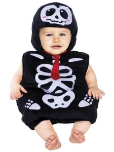 Costume Scheletrino Per Neonati 0-12 Mesi Con Cuffia Imbottito Halloween - Foto 1 di 1