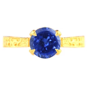 Anillo para mujer de tanzanita azul 100 % natural forma redonda de 1,50 quilates en oro amarillo de 14 quilates - Imagen 1 de 4