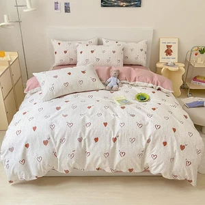 Heart Kids Duvet Cover Set Twin 100% Cotton Bedding for Boys Girls Teens Cartoon - Picture 1 of 7