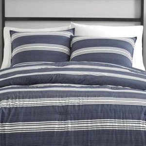 Nautica Comforter Full/Queen Reversible Polyester Fill Striped Navy Blue 3-Piece - Picture 1 of 2