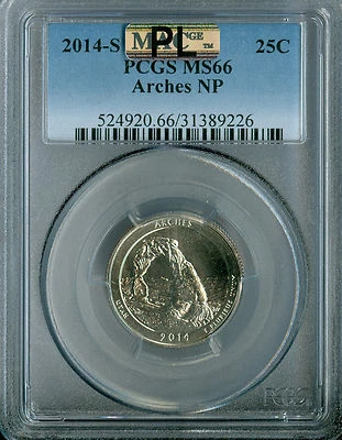 2014 S ARCHES PARKS QUARTER PCGS MS66 MAC PL 2ND FINEST .  - Image 1 of 4