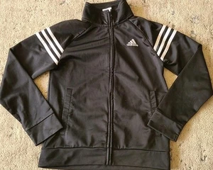 Adidas Girls Black Track Jacket SZ 10 - Picture 1 of 6