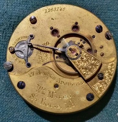 Movimiento Reloj Bolsillo Illinois 18s 17j Hunter PL W M Mauch St Louis Foto 1 de 4