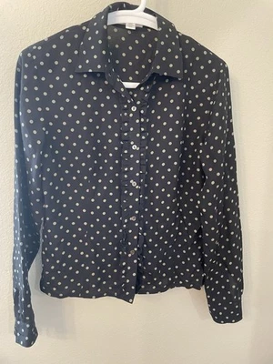 Talbots Silk Blouse Size 6 Black and White Polka Dot Long Sleeve Collared Career - Image 1 of 4
