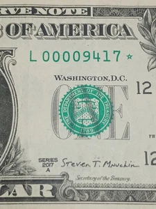 ⭐2017A $1 L SAN FRANCISCO BEP LOW SERIAL NUMBER⭐STAR NOTE 4 ZEROS (L00009417*) - Picture 1 of 8