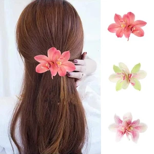 Double-Flower Hairpin Orchid Flowers Hair Clip Hawaii Hair Claw Women A8R0 - Picture 1 of 15