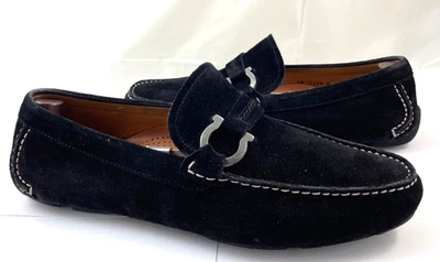 Ferragamo Talla 9 D Gancini Bit Gamuza Conducción Mocasines Zapatos Negros Reg $750 Foto 1 de 4