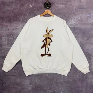 Suéter De Colección Wile E. Coyote Para Hombre Blanco Grande Gráfico Sudadera Años 80 1347 - Imagen 1 de 7