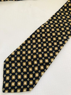 Gravata de seda geométrica Claiborne azul marinho ouro marfim - Imagem 1 de 3
