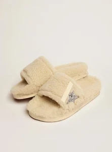 Golden Goose Women's Poolstar Size 39 In Beige Shearling With Glitter Star New. - Picture 1 of 5