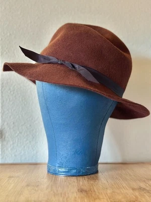 Vintage Mid Century Brown Wool Crusher Hat / Vintage Crusher Hat / Vintage Wool - Imagem 1 de 4