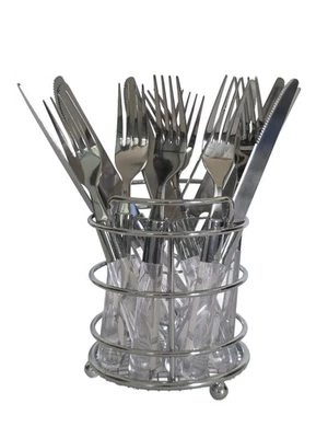 Mango Lucite transparente vintage y cubiertos de acero inoxidable 7 tenedores de cena 9 cuchillos con carrito Foto 1 de 3