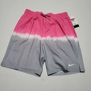 NIKE Men’s Shorts Swim Trunks NESSF547 Ocean Volley 9”-Pink/Grey Large New - Picture 1 of 5