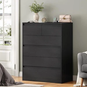 Black Dresser for Bedroom, Modern Tall Dresser with 6 Drawers Handle Free - Picture 1 of 7