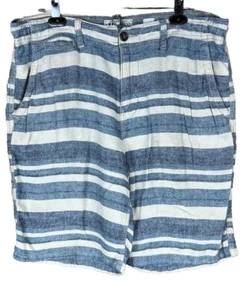 Lucky Brand (Size 34) Linen Shorts Cream & Blue Striped Relaxed 9” Inseam - Picture 1 of 10