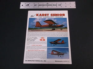 VINTAGE SIG KADET SENIOR HANDS OFF TRAINER  R/C PLANE AD SHEET 1-SIDED *VG-COND* - Picture 1 of 1