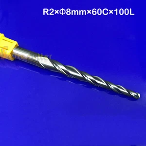 8 mm R2.0*D8*60*100L 2 flauta HRC55 bola cónica molino nariz extremo molino enrutador CNC herramienta - Imagen 1 de 1