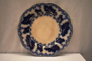 Antique Normandy Johnson Bros England Plate Blue Leaf Gold Rim 10" Crazed Chip - Picture 1 of 10