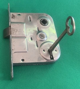 #2 Antique Hardware Interior Door Full Mortise Lock & Skeleton Key WORKS GREAT - Picture 1 of 12