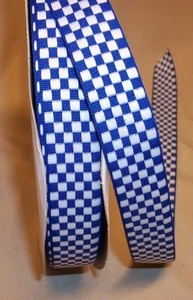 15 YDS BLUE & WHITE CHECKERBOARD WOVEN FABRIC RIBBON 7/8" wide - Picture 1 of 1