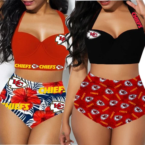 Kansas City Chiefs Women's Push Up Swimsuits High Waist Bikini Set Bathing Cloth Cover