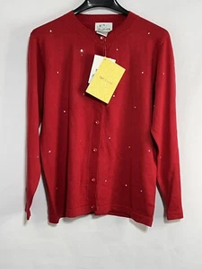 The Quacker Factory Sweater Women S Red Knit Button Cardigan Bling Beaded NWT - Picture 1 of 9