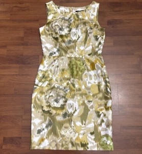 Ellen Tracy Sheath Dress Sleeveless Ivory Gold Satin Jacquard Career Size 8 - Picture 1 of 13