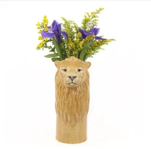 Tall Vase Pot Ceramic Lion Head Figurine Yellow Flower Succulent Home Decor - Picture 1 of 3