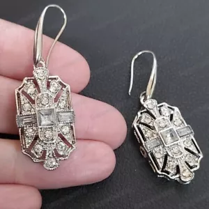Pendientes de gota de cristal blanco geométrico inspirados en Art Deco estilo vintage joyería - Imagen 1 de 10