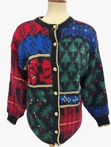 Vintage 1992 Susan Bristol women's Cardigan hand embroidery knit Sweater size S - Picture 1 of 15